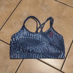 Peloton Blue Patterned Strappy Sports Bra with Red Logo
